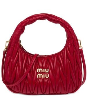 Miu Miu Wander Matelassé Leather Hobo Bag - Red