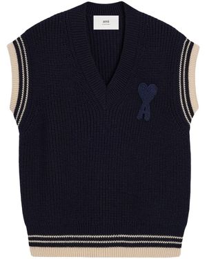 Ami Paris Ribbed Sleeveless Sweater - Blue