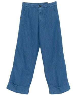 White Sand Cotton And Linen Blend Trousers - Blue