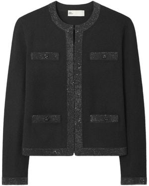 Tory Burch Kendra Embellished Wool Cardigan - Black
