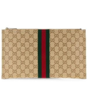 Gucci Web Detail Large Pouch - Natural