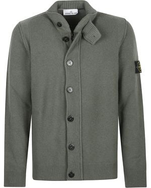 Stone Island Cardigan Sweather With Logo - Green