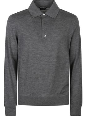 Tom Ford Long-Sleeved Polo Shirt With Classic Collar And Refined Trim - Grey