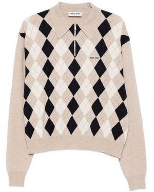Miu Miu Logo Cashmere Polo Shirt - White