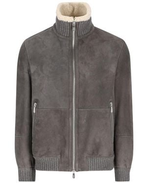 Brunello Cucinelli Shearling Leather Jacket - Grey