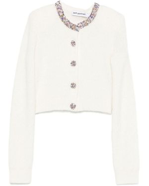Self-Portrait Embellished Cardigan - White