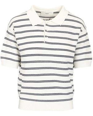 DUNST Cotton Blend Striped Polo Shirt - Grey