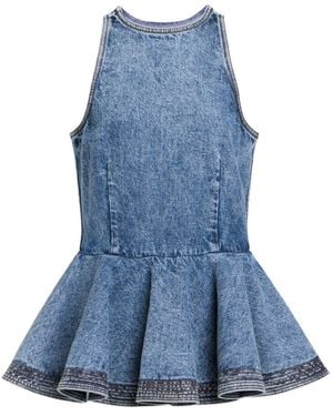 Alaïa Denim Peplum Top - Blue