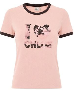 Chloé Printed Cotton T-Shirt - Pink