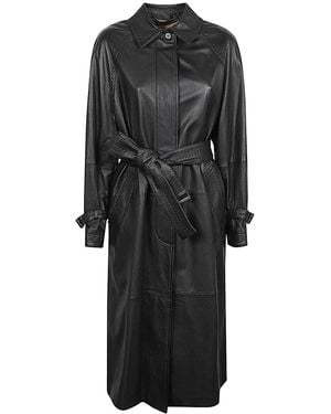 Max Mara Leather Trench Coat - Black