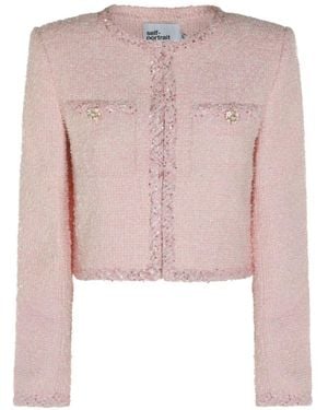 Self-Portrait Bouclé Short Jacket - Pink