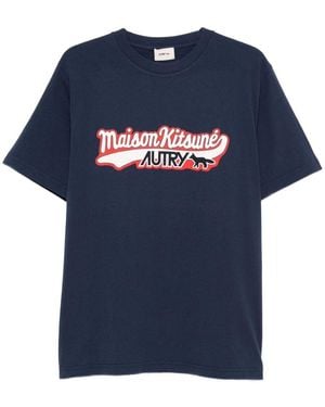 Autry X Maison Kitsune Logo Cotton T-Shirt - Blue