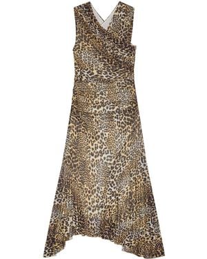 Ganni Leopard Print Midi Dress - Natural