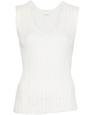 Closed Linen And Cotton V-Necked Jumper - White