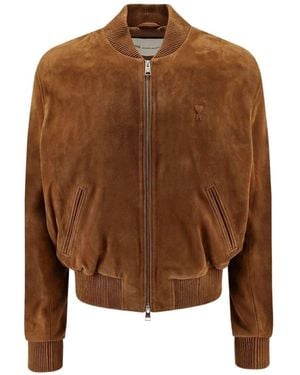 Ami Paris Suede Leather Zipped Jacket - Brown