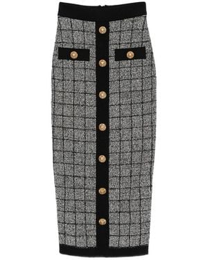 Balmain Tweed Long Skirt - Grey