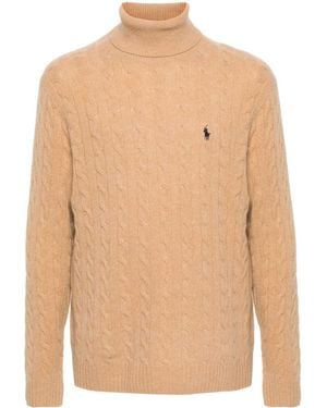 Polo Ralph Lauren Turtleneck Sweather With Logo - Natural