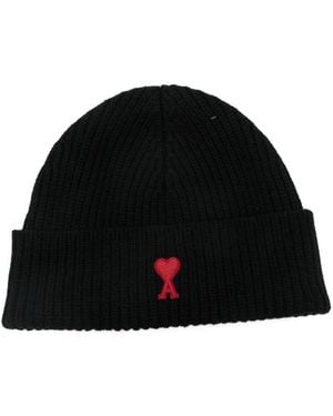 Ami Paris Ami De Coeur Wool Beanie - Black