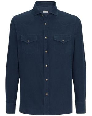 Brunello Cucinelli Garment-Dyed Easy-Fit Western Shirt - Blue