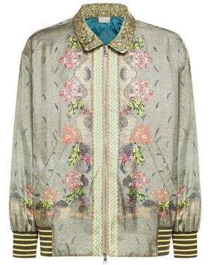 Pierre Louis Mascia Printed Silk Bomber Jacket - Green
