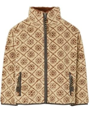 Tory Burch Monogram Fleece Jacket - Natural