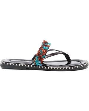 Dries Van Noten Embroidered Leather Thong Sandals - White