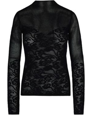 Patrizia Pepe Raw-Cut Turtleneck With Lace Effect - Black