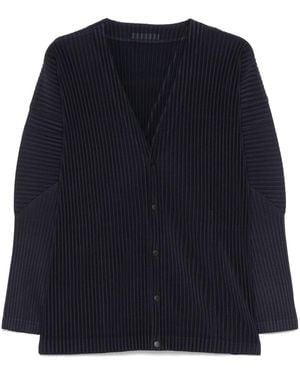Homme Plissé Issey Miyake Cardigan Scollo V Plissé- Uomo - Blu
