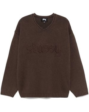 Stussy Linen Blend V-Necked Sweater - Brown