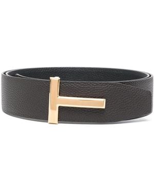 Tom Ford Soft Grain Leather Reversible T Belt 40 Mm - Black