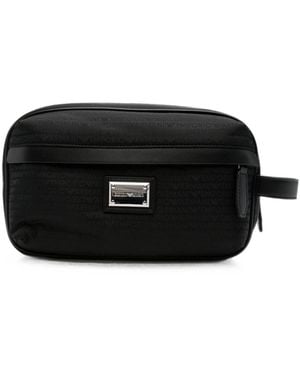Emporio Armani Logo-Pattern Wash Bag - Black