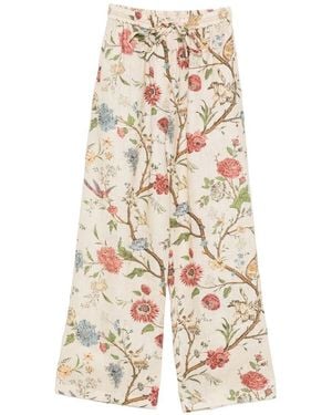Into The East Printed Linen Trousers - White