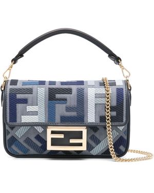 Fendi Mini Uette Ff Embroidery Canvas Bags - Blue