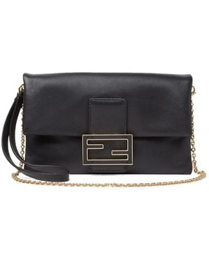 Fendi Mamma Baguette Leather Pouch - Black
