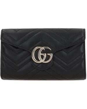 Gucci Gg Marmont Leather Wallet On Chain - Black