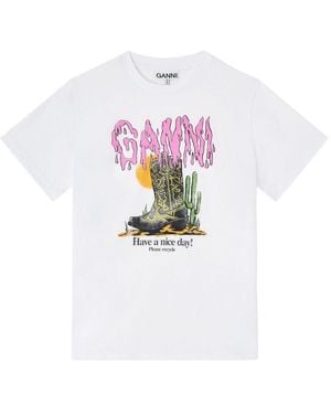 Ganni Boots Organic Cotton T-Shirt - White