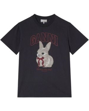 Ganni Rabbit Organic Cotton T-Shirt - Black