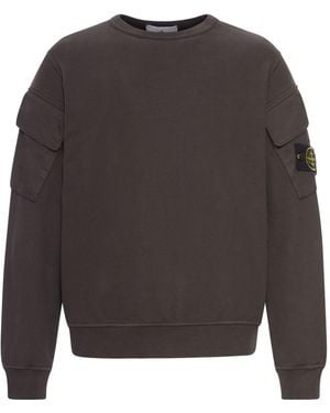 Stone Island Logo Cotton Crewneck Sweatshirt - Grey
