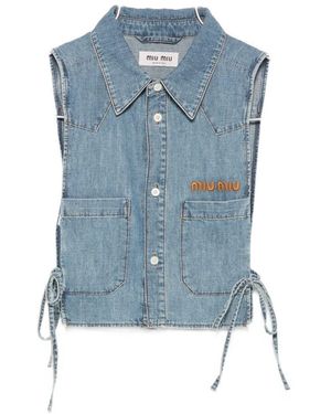 Miu Miu Logo Cotton Shirt - Blue