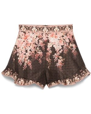 Zimmermann Printed Linen Blend Shorts - Brown