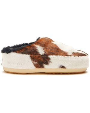 Moon Boot Cow-Print Pony Hair Mules - Brown