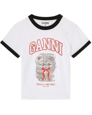 Ganni Margot Kitty Organic Cotton T-Shirt - Pink