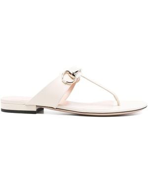 Gucci Lady Horsebit Leather Thong Sandals - White