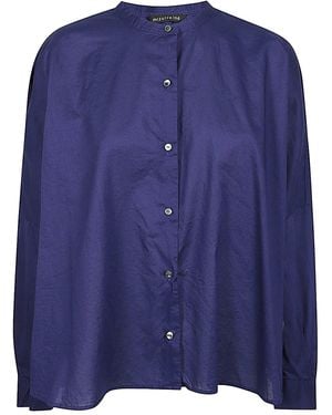 MIZUIRO Embroidered Cotton Shirt - Blue