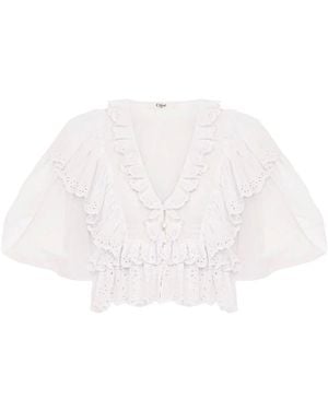 Chloé Crop Ruffle Top - White