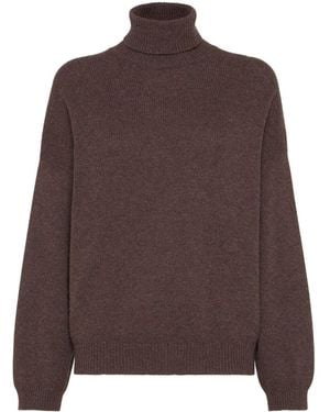 Brunello Cucinelli Cashmere Turtle-Neck Sweater - Brown
