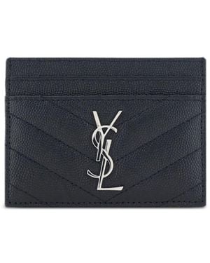Saint Laurent Cassandre Leather Card Case - Blue