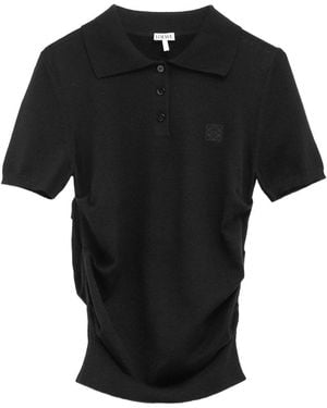 Loewe Anagram Cashmere And Silk Polo Shirt - Black