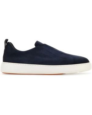 Santoni Nubuck Slip-On Trainers - Blue