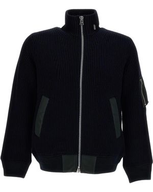 Sacai Ribbed Knit Jacket - Blue